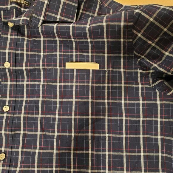 Tommy Hilfiger 2XL Men's Blue Orange Plaid Short Sleeve Collared Shirt - Picture 2 of 7